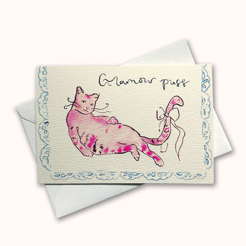 Glamour Puss Pink Cat Greetings Card